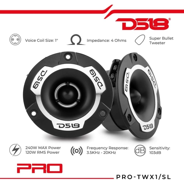 DS18 PRO-TWX1 Super Tweeter in Silver - 1", Aluminum Frame and Diaphragm, 240W - Image 2
