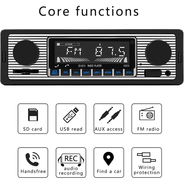Classic Single Din Car Radio with Bluetooth, Car Stereo FM Radio Receiver, Hands - Image 7