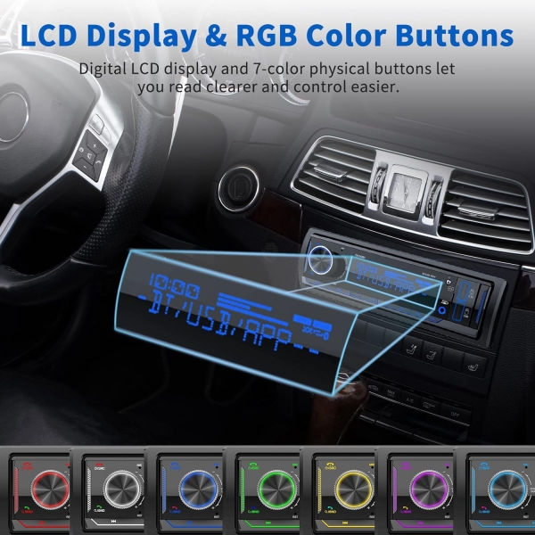 Single Din Car Stereo Receiver: Bluetooth Car Radio System - Marine Audio with - Image 7