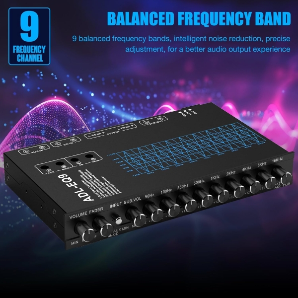 Facmogu 9-Band Car Audio Equalizer, Car Graphic Equalizer EQ W/Front, Rear + Sub - Image 5