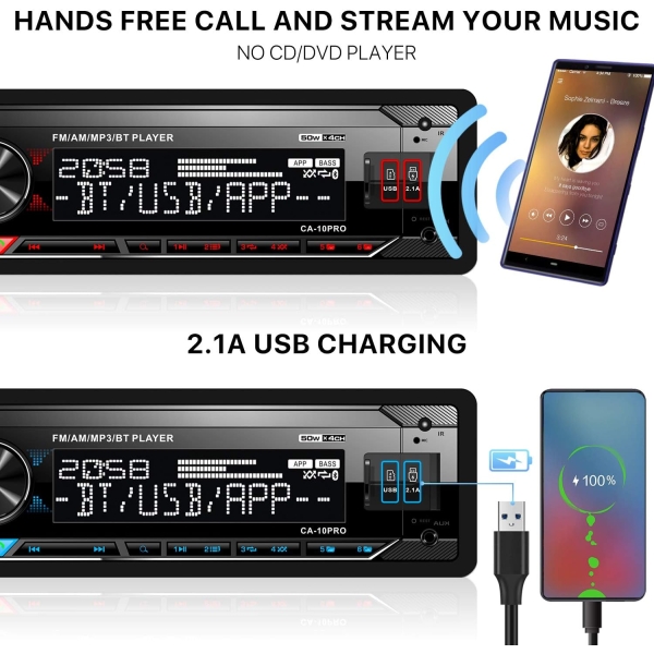 Single Din Bluetooth Car Stereo: Mechless Multimedia Digital Car Audio - Image 2