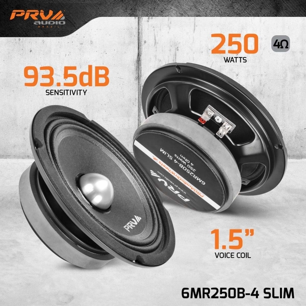 PRV AUDIO 6.5 Inch Shallow Midrange Bullet Speaker 6MR250B-4 Slim, 250 Watts 4