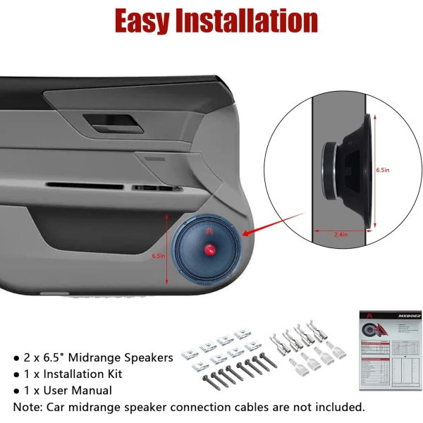 H YANKA BATVOX 6.5 Inch Midrange Speakers Car Audio, 200 Watts 4 Ohms Door - Image 6