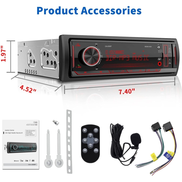Single Din Car Stereo Receiver: Bluetooth Car Radio System - Marine Audio with - Image 8