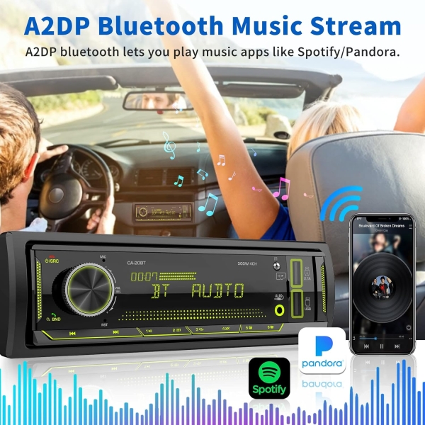 Single Din Car Stereo Receiver: Bluetooth Car Radio System - Marine Audio with - Image 2
