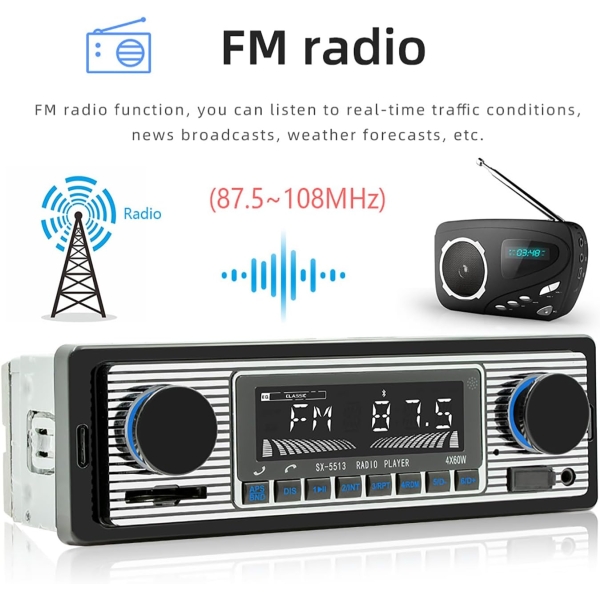 Classic Single Din Car Radio with Bluetooth, Car Stereo FM Radio Receiver, Hands - Image 4