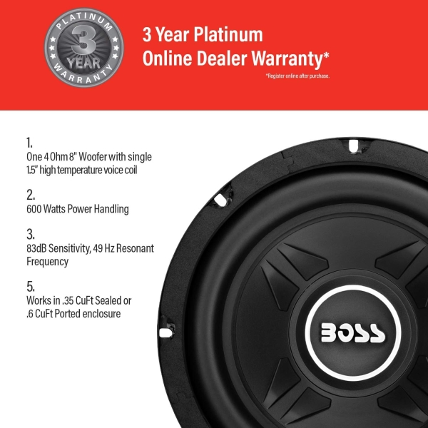 BOSS Audio Systems CXX8 8 Inch Car Subwoofer - 600 Watts Maximum Power - Image 3