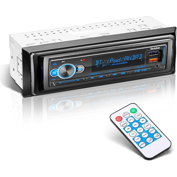 Single DIN Multimedia Car Stereo Radio,7 Character LCD,Bluetooth with Hands Free