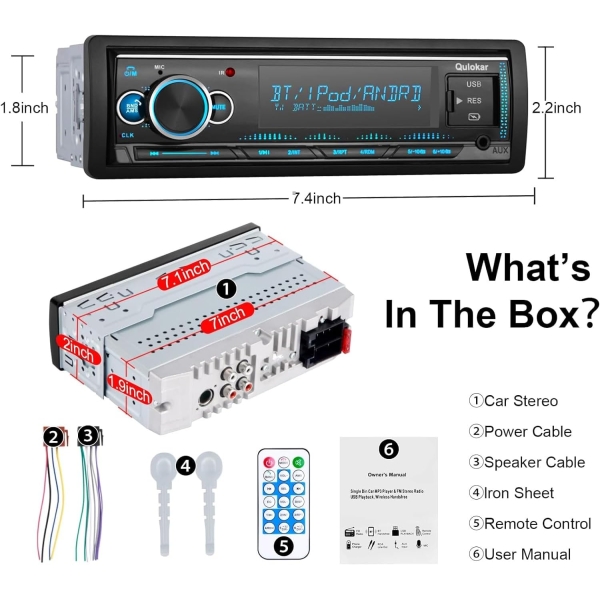 Single DIN Multimedia Car Stereo Radio,7 Character LCD,Bluetooth with Hands Free - Image 6