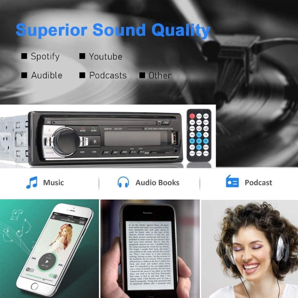 Aigoss Bluetooth Car Stereo, 4x60W Car Audio FM Radio, MP3 Player USB/SD/AUX - Image 5