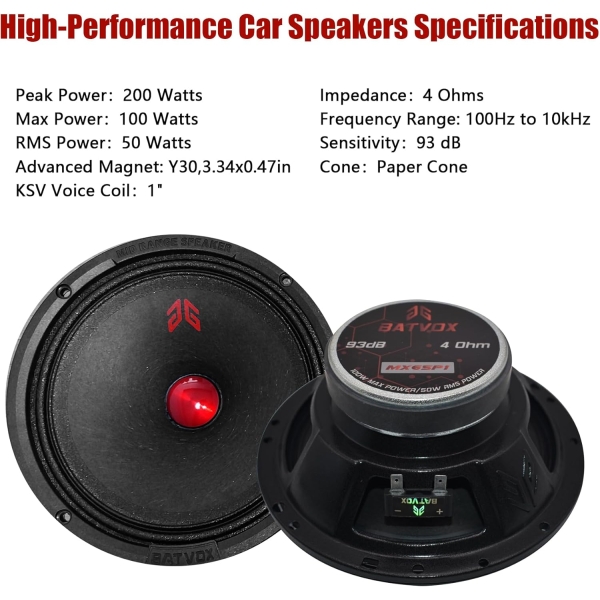 H YANKA BATVOX 6.5 Inch Midrange Speakers Car Audio, 200 Watts 4 Ohms Door - Image 5