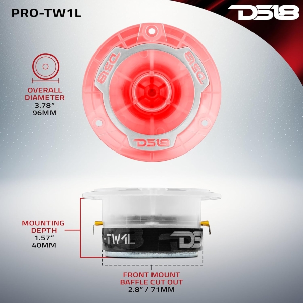 DS18 PRO-TW1L 3.8" RGB Aluminum Super Bullet Tweeter - 1" Voice Coil, - Image 3