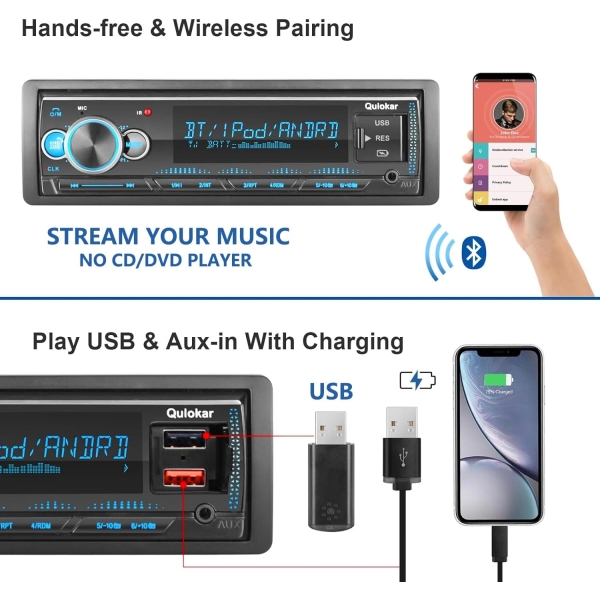 Single DIN Multimedia Car Stereo Radio,7 Character LCD,Bluetooth with Hands Free - Image 2