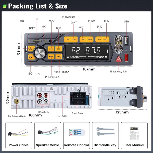 Single Din Bluetooth Car Radio Receiver Car Stereo| Car Audio with Emergency - Image 8