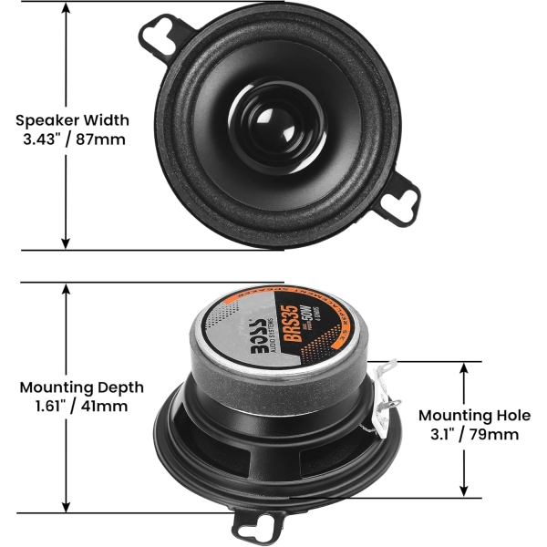 BOSS Audio Systems BRS35 3.5 Inch Replacement Car Door Speakers - 50 Watts Max - Image 3