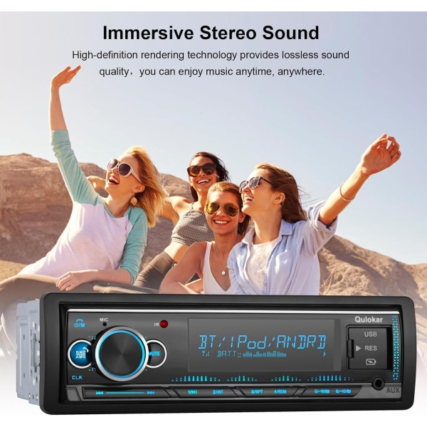 Single DIN Multimedia Car Stereo Radio,7 Character LCD,Bluetooth with Hands Free - Image 3