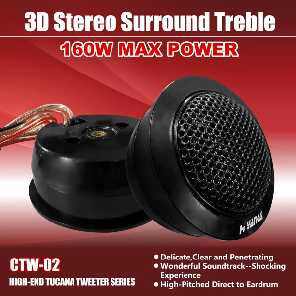 H YANKA 160 Watt CTW-02 Tweeters for Car Audio, Powerful Neodymium Magnet - Image 2