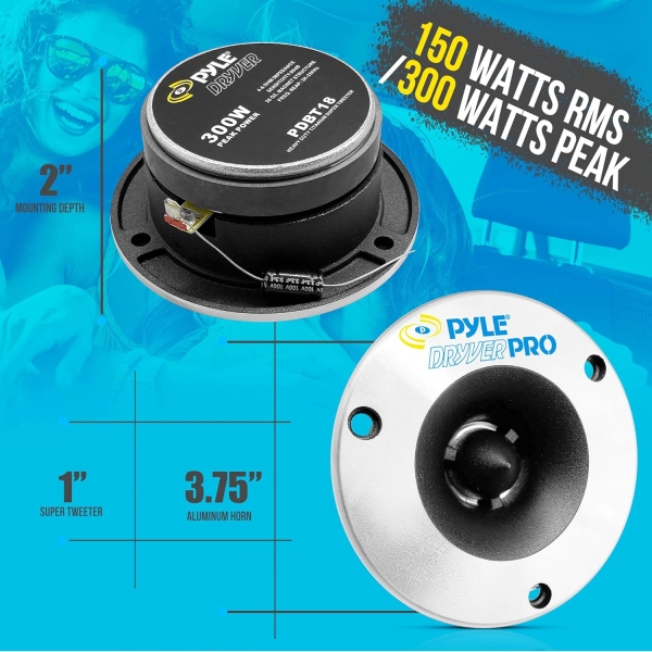 Pyle 3.75'' Titanium Horn Tweeter (Pair) - Aluminum Bullet Diamond Chrome - Image 2
