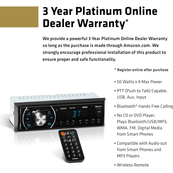 Sound Storm Laboratories ML41B Car Audio Stereo - Single Din, Bluetooth, No CD - Image 3