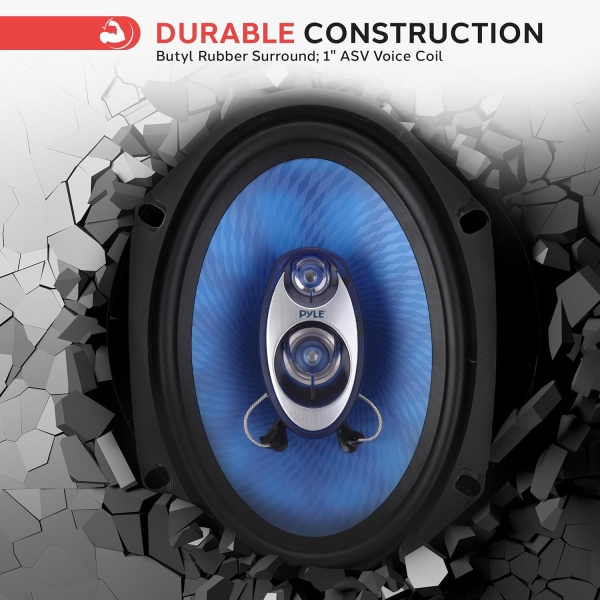 6” x 8” Car Sound Speaker (Pair) - Upgraded Blue Poly Injection Cone 3-Way 360 - Image 2