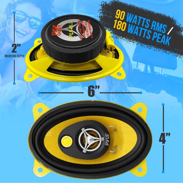 Pyle Car Three-Way Speaker System-Pro 4x6Inch 180W 4Ohm Mid Tweeter Component - Image 2