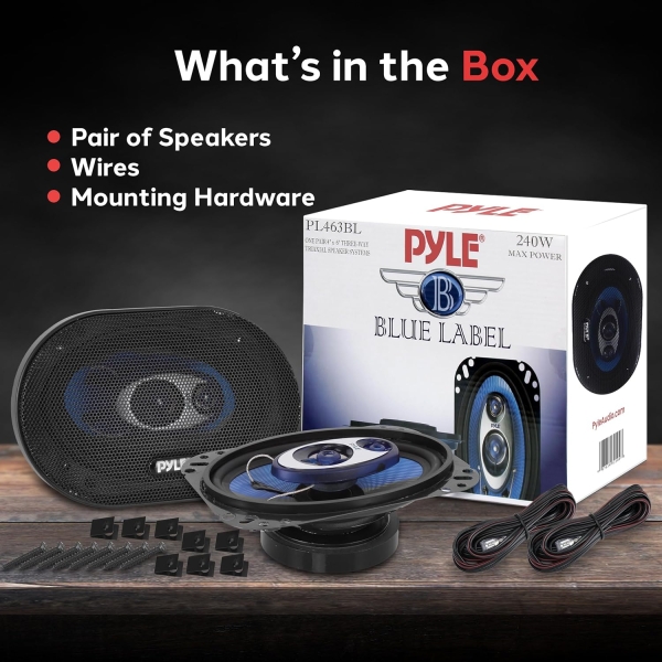 Pyle 4'' x 6'' Three Way Sound Speaker System - Pro Mid Range Triaxial Loud - Image 6