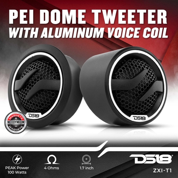 DS18 ZXI-T1 1.7 Inches Pei Dome Car Audio Tweeter with 1" Aluminum Voice Coil - Image 2