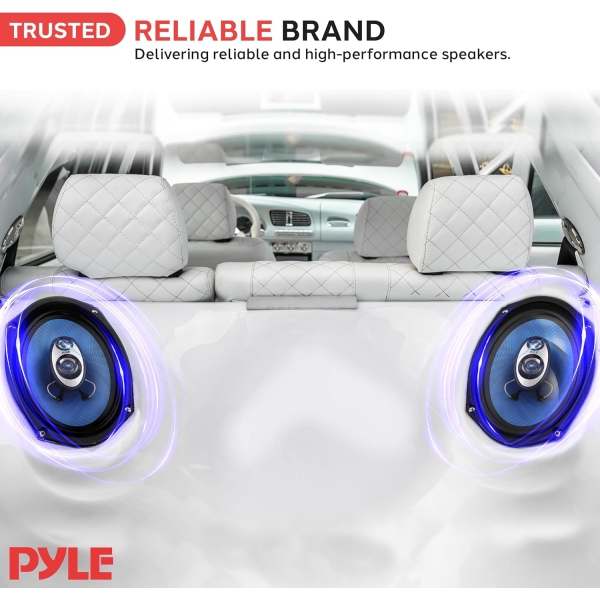 6” x 8” Car Sound Speaker (Pair) - Upgraded Blue Poly Injection Cone 3-Way 360 - Image 8