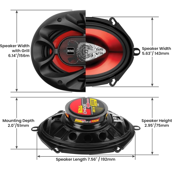 BOSS Audio Systems CH5730 5 x 7 Inch Car Door Speakers - 300 Watts Max, Coaxial - Image 6
