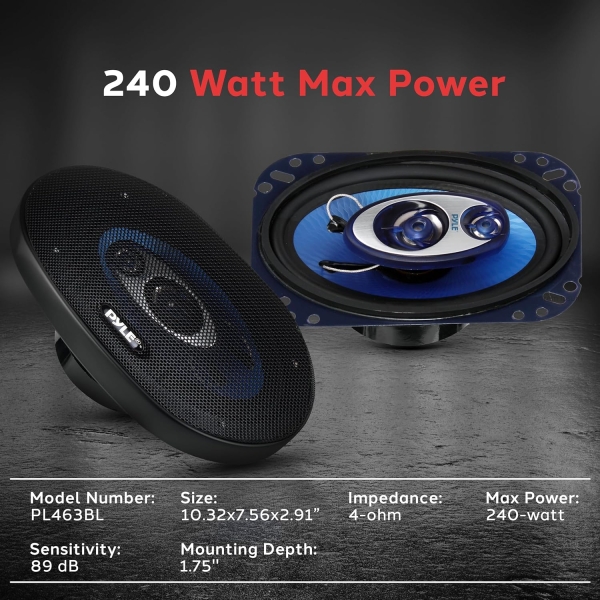 Pyle 4'' x 6'' Three Way Sound Speaker System - Pro Mid Range Triaxial Loud - Image 2